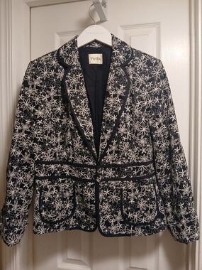 Viyella Linen Black and White Floral Blazer Sz.US 10